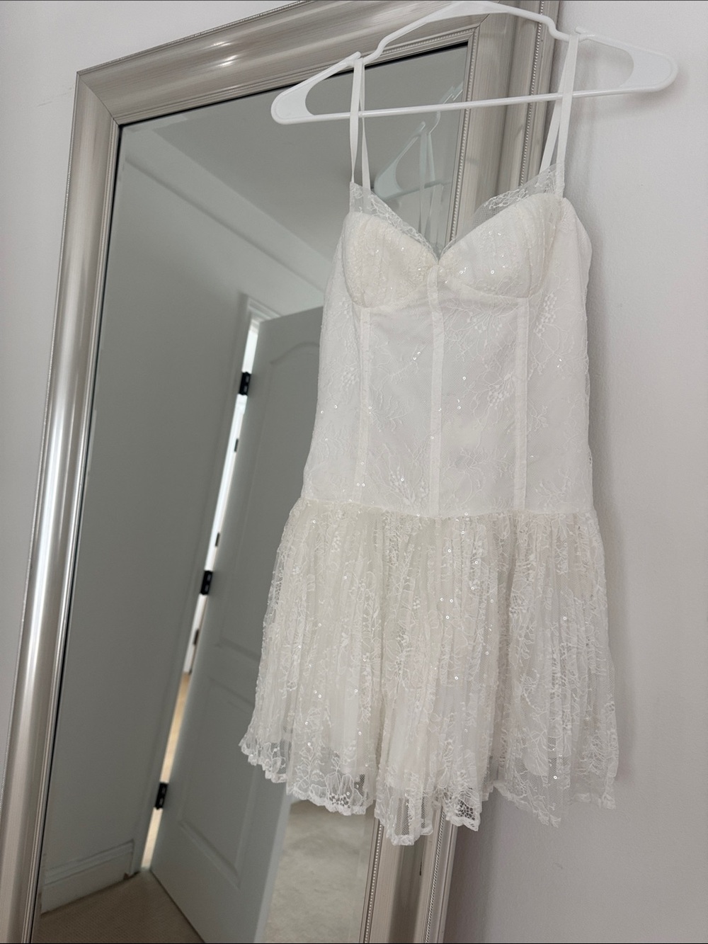 Hello Molly White Sequin Lace Babydoll Chemise